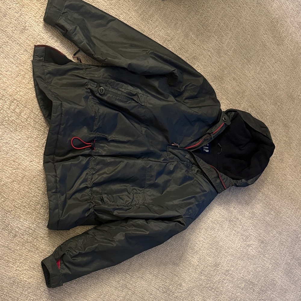 GAP Black Hooded Jacket with Red Zipper Accents